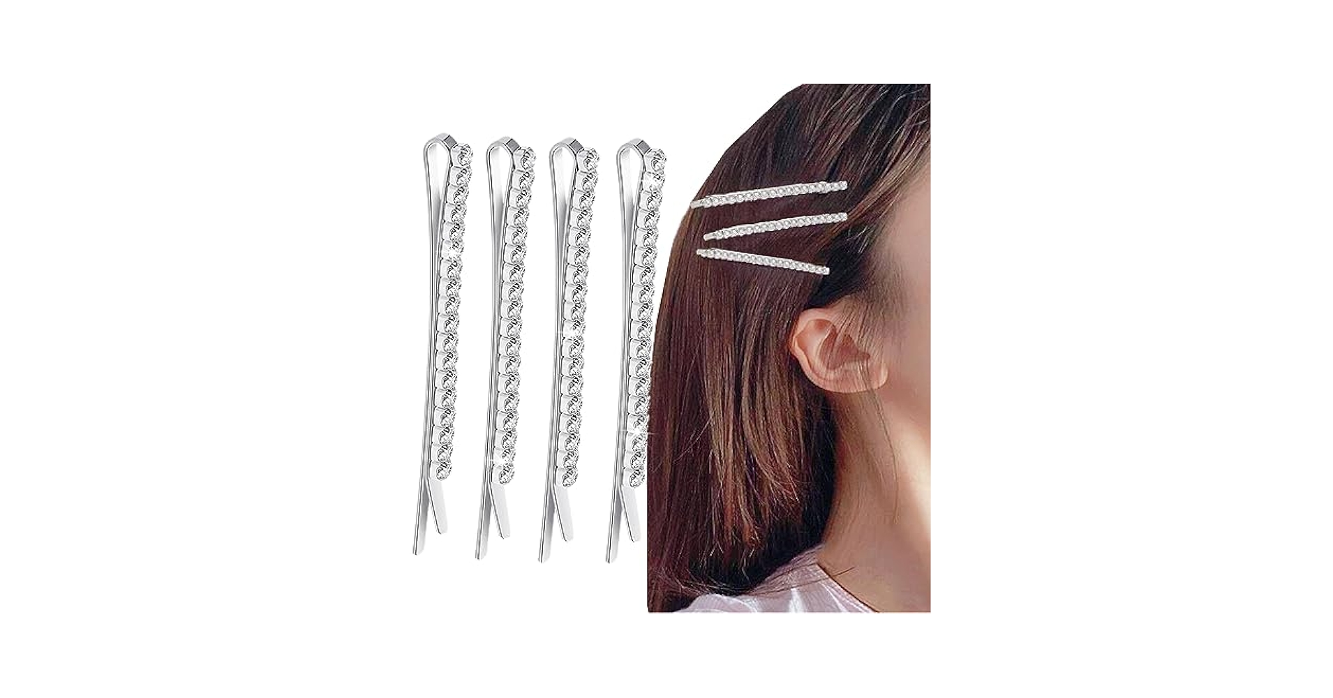 Amazon | シルバーラインストーンボビーピンヘアクリップ4個